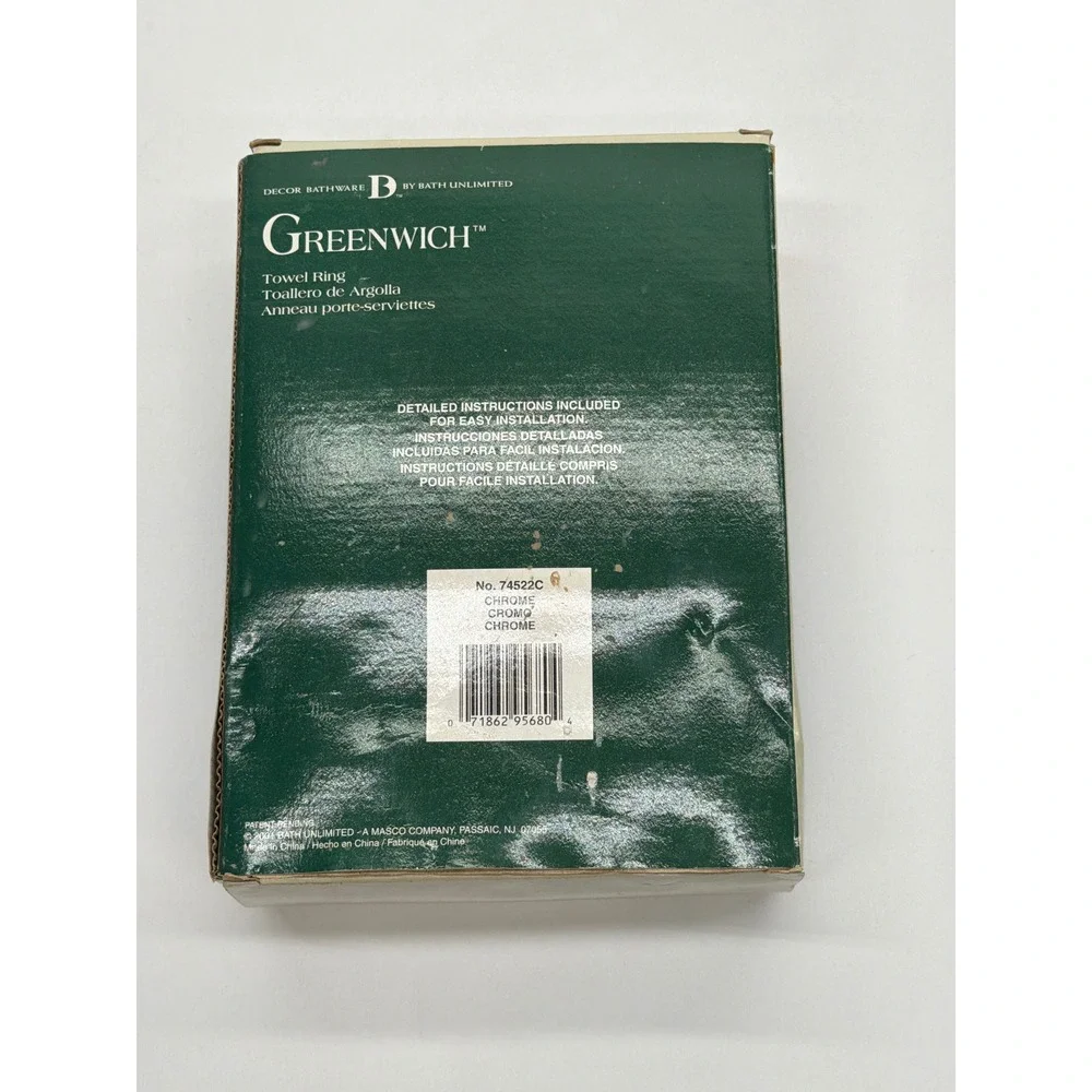 Bath Unlimited Greenwich Chrome Towel Ring Wall Mount Round 74522C New